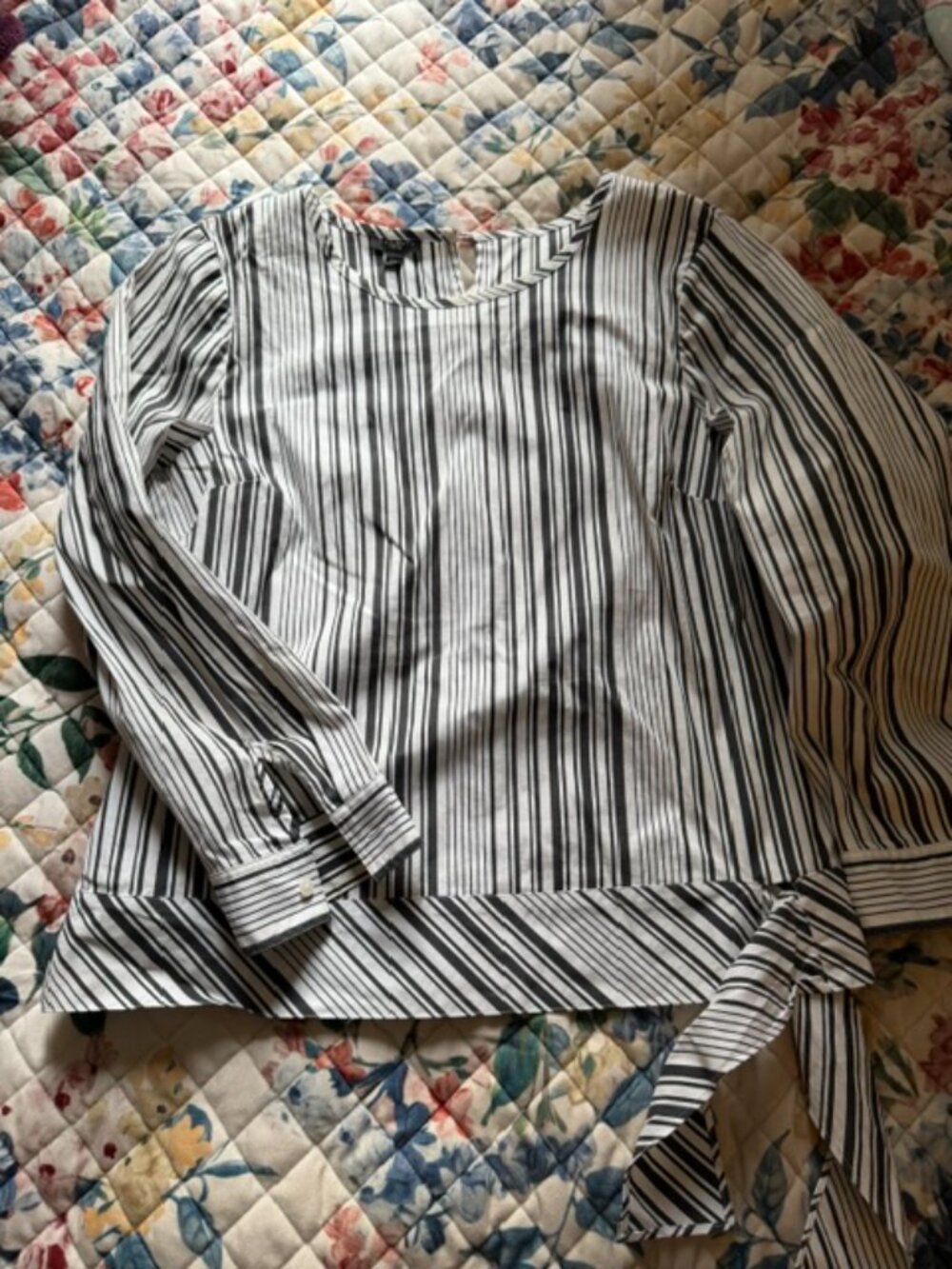 Talbots Navy/White Striped Tunic With Tie- size petite large- 100% cotton